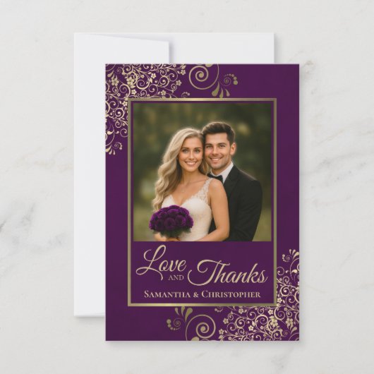 Elegante Pflaume Lila & Gold Liebe & Danke Hochzei (Vorderseite)