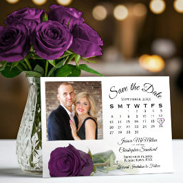 Elegante Pflaume Lila Rose Hochzeitstag & Foto Save The Date