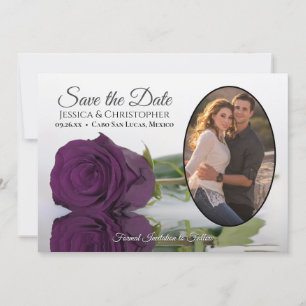 Elegante Pflaume Lila Rose mit Oval Foto Hochzeit Save The Date