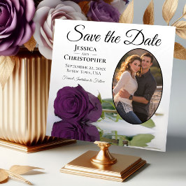 Elegante Pflaume Lila Rose mit Oval Foto Hochzeit Save The Date