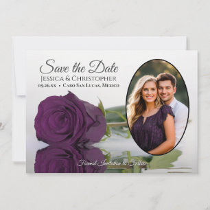 Elegante Pflaume Lila Rose mit Oval Foto Hochzeit Save The Date