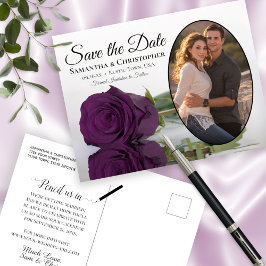 Elegante Pflaume Lila Rose Oval Foto Save the Date Ankündigungspostkarte