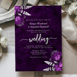 Elegante Pflaume Lila Silber Blumenhochzeit Folieneinladung