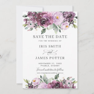 Elegante Pflaume-Mauve-Lila-Blumenhochzeit Save The Date