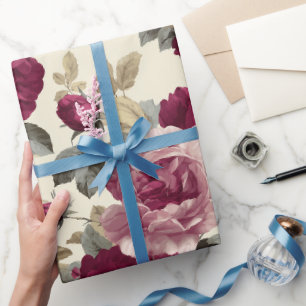 Elegante Pflaume-Rose-Elfenbein-Blumenmuster Geschenkpapier