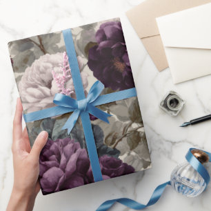 Elegante Pflaume-Rose-Elfenbein-Blumenmuster Geschenkpapier