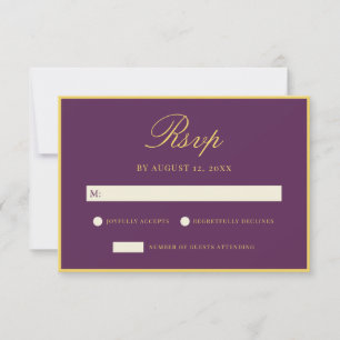 Elegante Pflaume und Gelbe Old Money Hochzeit RSVP Karte