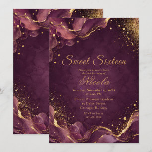 Elegante Pflaume- und Gold-Alkohol-Tinte Sweet Six Einladung