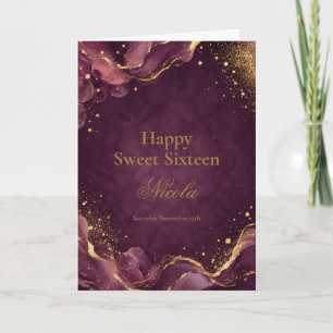 Elegante Pflaume- und Gold-Alkohol-Tinte Sweet Six Karte