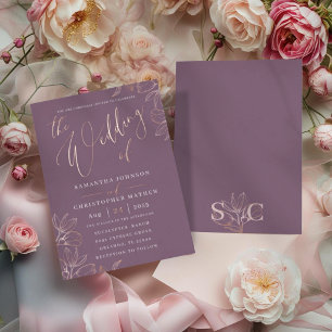 Elegante Pflaume- und Roségold-Botanical-Hochzeit  Folieneinladung