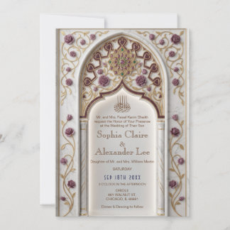 Elegante Pflaumen-Blumenrahmen Islamische Hochzeit Einladung