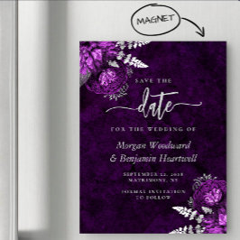 Elegante Pflaumen-Silber-Blumen-Hochzeit - Termin  Magneteinladung