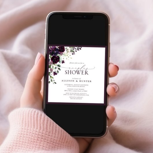 Elegante Pflaumendusche Lila Wasserfarbenpaare Einladung