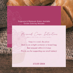 Elegante Pflegehinweise für Pink Cupcake Brot Dankeskarte
