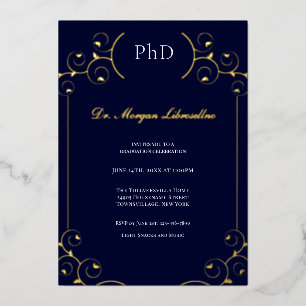 Elegante PhD Gold Weiße Blaue Abschlussfeier Folieneinladung