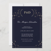 Elegante PhD Grad Gold Blue Graduation Party Einladung (Vorderseite)