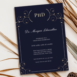 Elegante PhD Grad Gold Blue Graduation Party Einladung