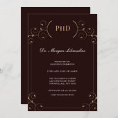 Elegante PhD Grad Gold Brown Graduation Party Einladung (Vorne/Hinten)