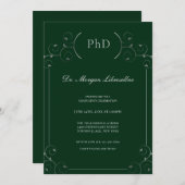 Elegante PhD Silver Green Graduation Party Einladung (Vorne/Hinten)