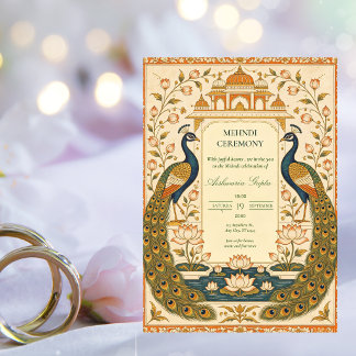 Elegante Pichwai-Indischer Mehndi-Zeremonie-Einlad Einladung