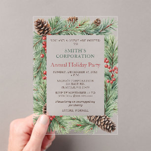 Elegante Pine Berries Corporate Holiday Party Acryleinladungen