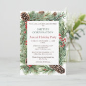 Elegante Pine Berries Corporate Holiday Party Einladung (Stehend Vorderseite)