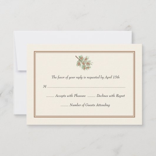 Elegante Pine Cone Wedding RSVP Cards (Vorderseite)