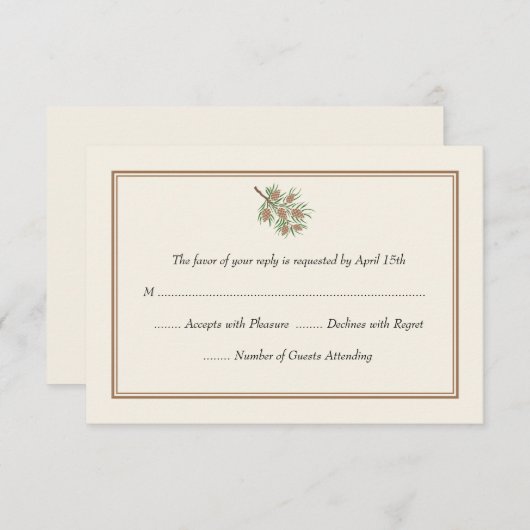 Elegante Pine Cone Wedding RSVP Cards (Vorne/Hinten)