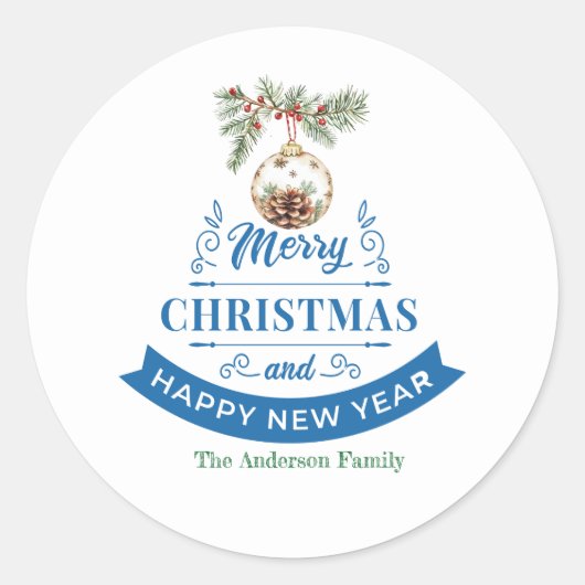Elegante Pine Cone Weihnachten und Neues Jahr Runder Aufkleber (Vorderseite)