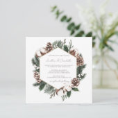 Elegante Pine & Cotton Winter Wedding Einladung (Stehend Vorderseite)