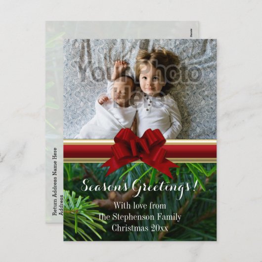 Elegante Pine Gold Red Bow Weihnachten (Vorne/Hinten)