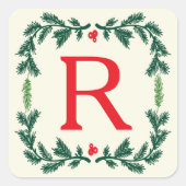 Elegante Pine Holiday Monogram Stickers (Vorderseite)