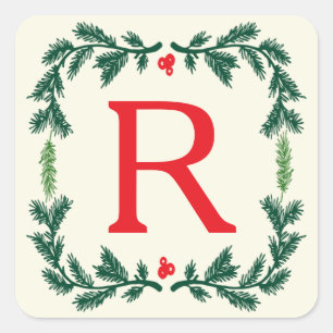 Elegante Pine Holiday Monogram Stickers