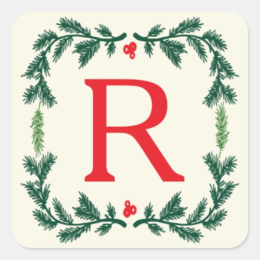 Elegante Pine Holiday Monogram Stickers (Vorderseite)
