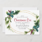 Elegante Pine Holly Berry Einladung (Vorderseite)