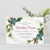 Elegante Pine Holly Berry Weihnachts-Abendessen Einladung (Stehend Vorderseite)