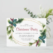 Elegante Pine Holly Berry Weihnachtsfeier Einladung (Stehend Vorderseite)