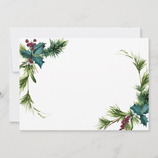 Elegante Pine Holly Berry Weihnachtsfeier Einladung (Rückseite)