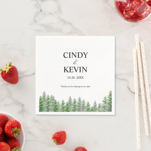 Elegante Pine Tree Forest Wedding Paper Napkin Serviette (Beispiel)