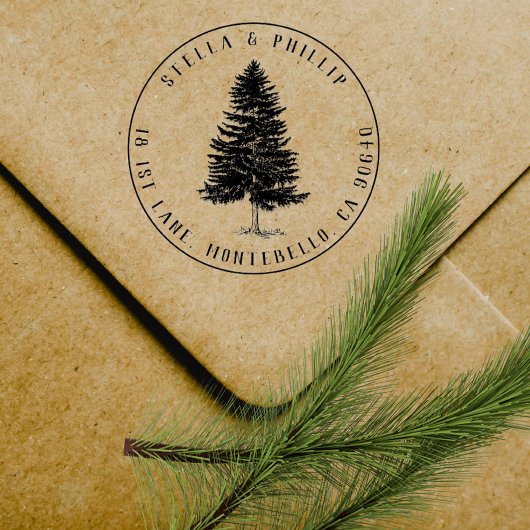 Elegante Pine Tree Vintage Rücksendeadresse Gummistempel