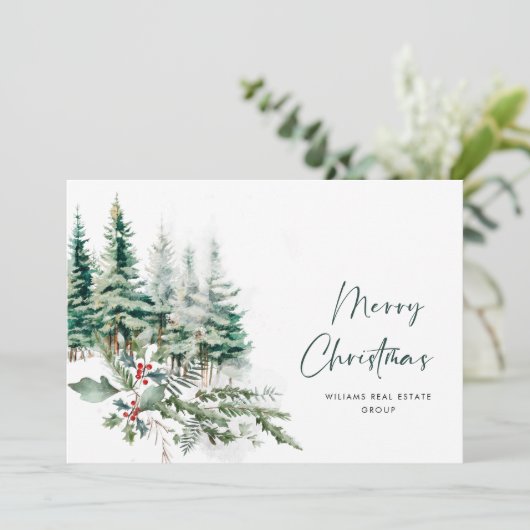 Elegante Pine Tree Weihnachten Corporate Gruß (Stehend Vorderseite)