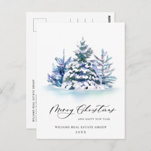 Elegante Pine Tree Weihnachten Corporate Gruß Postkarte (Vorne/Hinten)