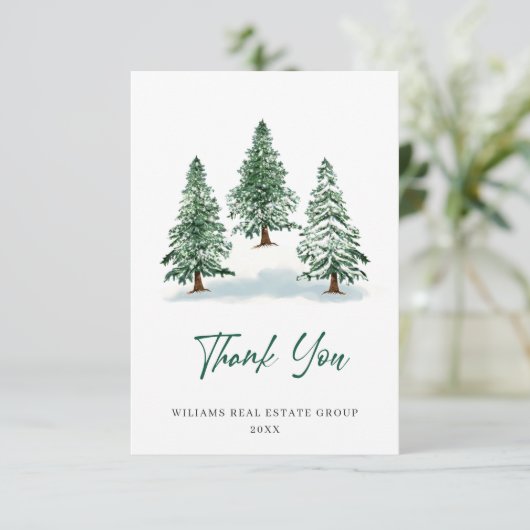 Elegante Pine Tree Weihnachten Corporate Holiday Dankeskarte (Stehend Vorderseite)