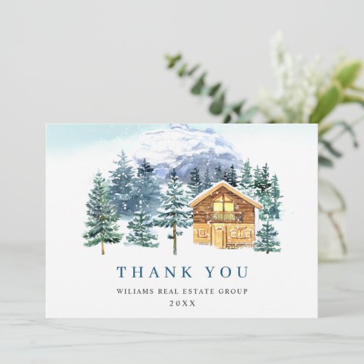 Elegante Pine Tree Weihnachten Corporate Holiday Dankeskarte (Stehend Vorderseite)