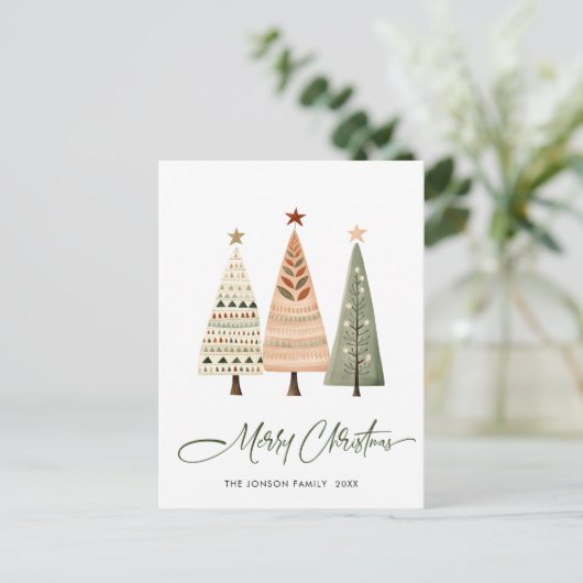 Elegante Pine Tree Weihnachten Postkarte (Stehend Vorderseite)