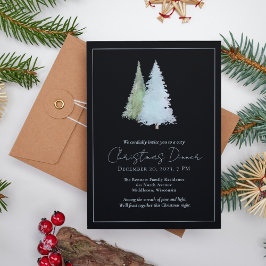 Elegante Pine Trees Forest Black Christmas Dinner Einladung