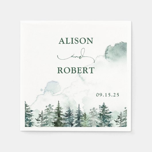 Elegante Pine Trees Forest Calligraphy Wedding Serviette (Vorderseite)