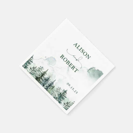 Elegante Pine Trees Forest Calligraphy Wedding Serviette (Ecke)