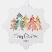 Elegante Pine Trees Wasserfarbe Frohe Weihnachten Ornament Karte (Vorderseite)