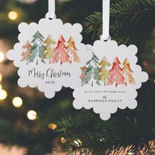 Elegante Pine Trees Wasserfarbe Frohe Weihnachten Ornament Karte
